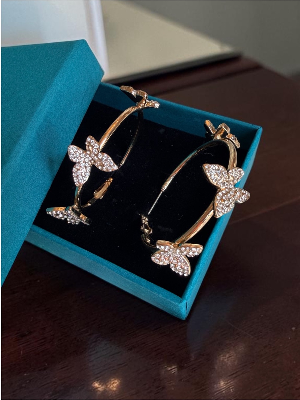 Gold-Tone Hoop Earrings with Crystals NWOT - Comes in a Gift Box (as shown)